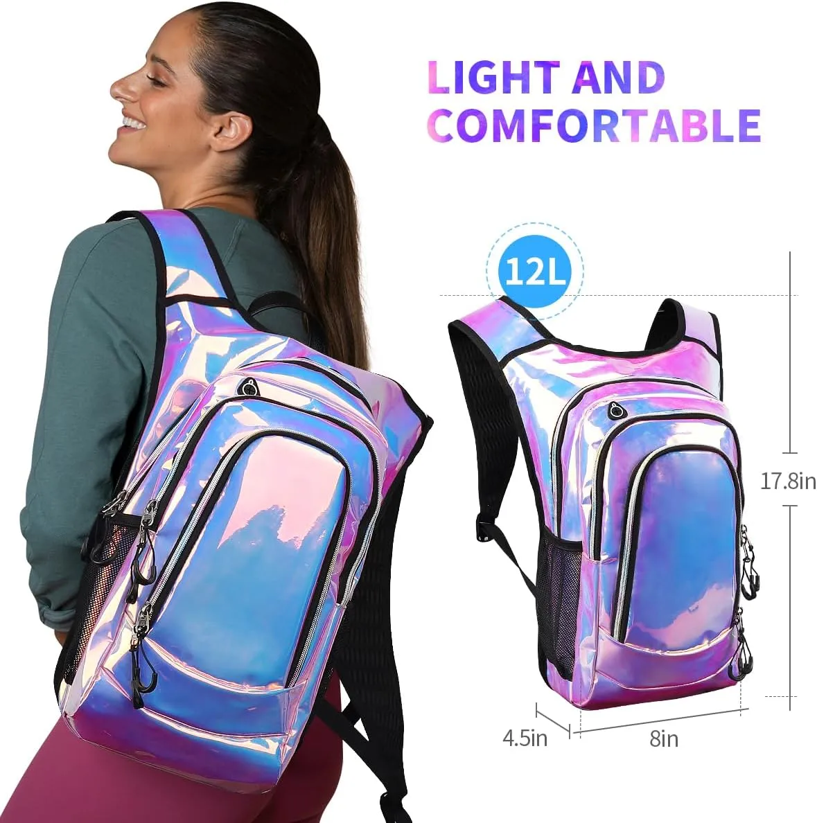 Rave Hydration Backpack, Festival Hydration Pack with 2L Water Bladder, Lightweight Water Backpack, Anti Theft Hydration Bag Hydropack for Music Festival Gear, Hiking, Running, Biking