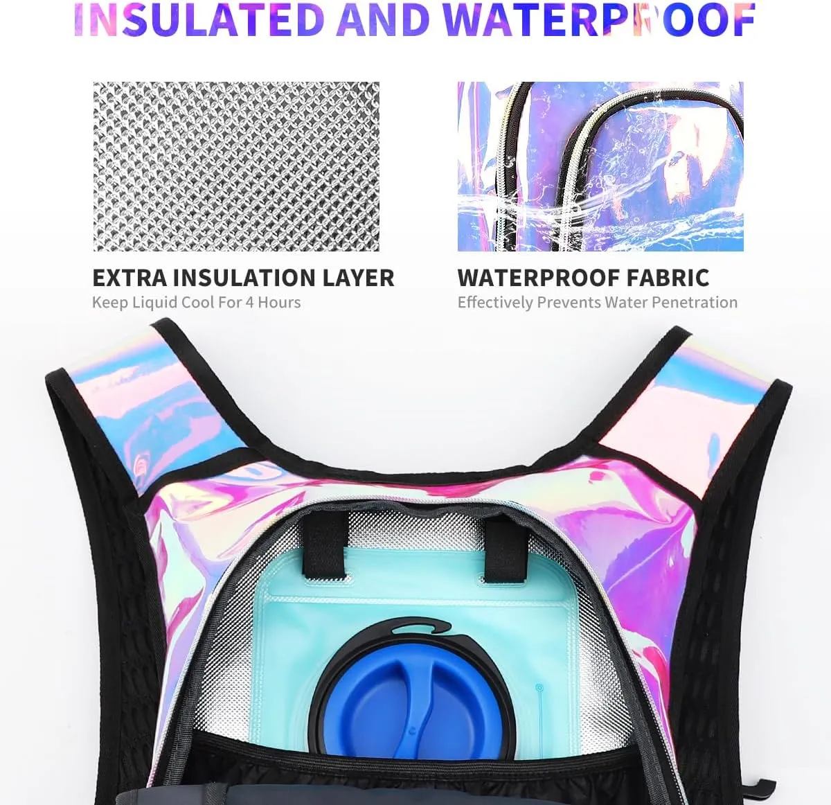 Rave Hydration Backpack, Festival Hydration Pack with 2L Water Bladder, Lightweight Water Backpack, Anti Theft Hydration Bag Hydropack for Music Festival Gear, Hiking, Running, Biking