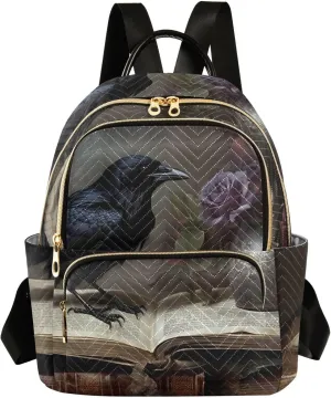 Raven Flowers Women Backpack for Travel Daypack Aesthetic Shoulder Bag Purse Small Size