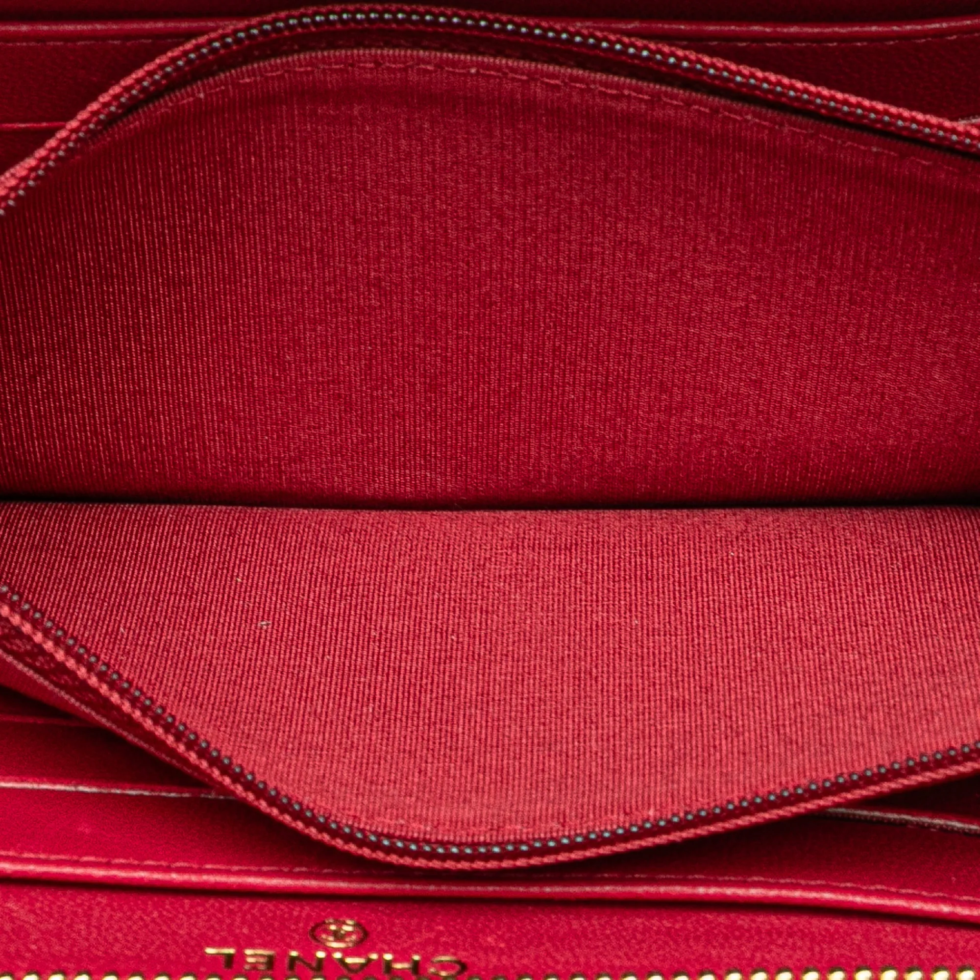 Red Chanel Chevron Sheepskin Mademoiselle Zip Around Wallet
