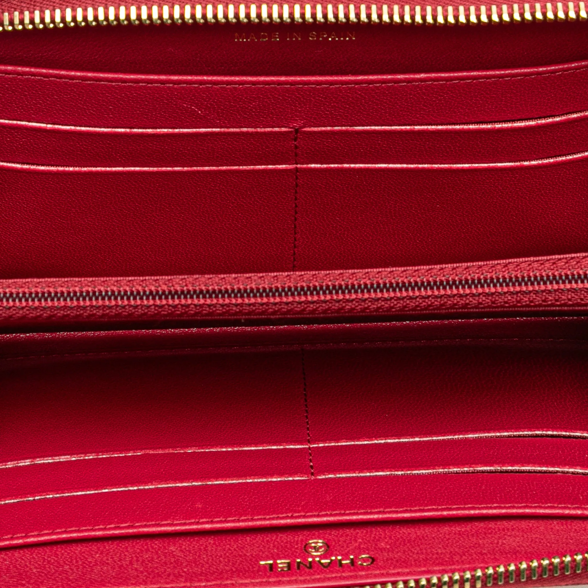 Red Chanel Chevron Sheepskin Mademoiselle Zip Around Wallet