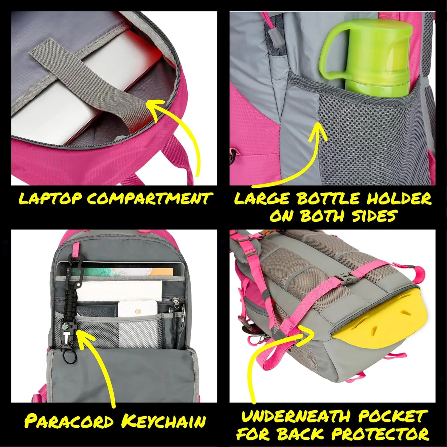 Reflective Motorcycle Backpack 35L, Lightweight Water-Resistant Daypack with Laptop Pocket for Commuting, Biking, and Daily Use – Pink