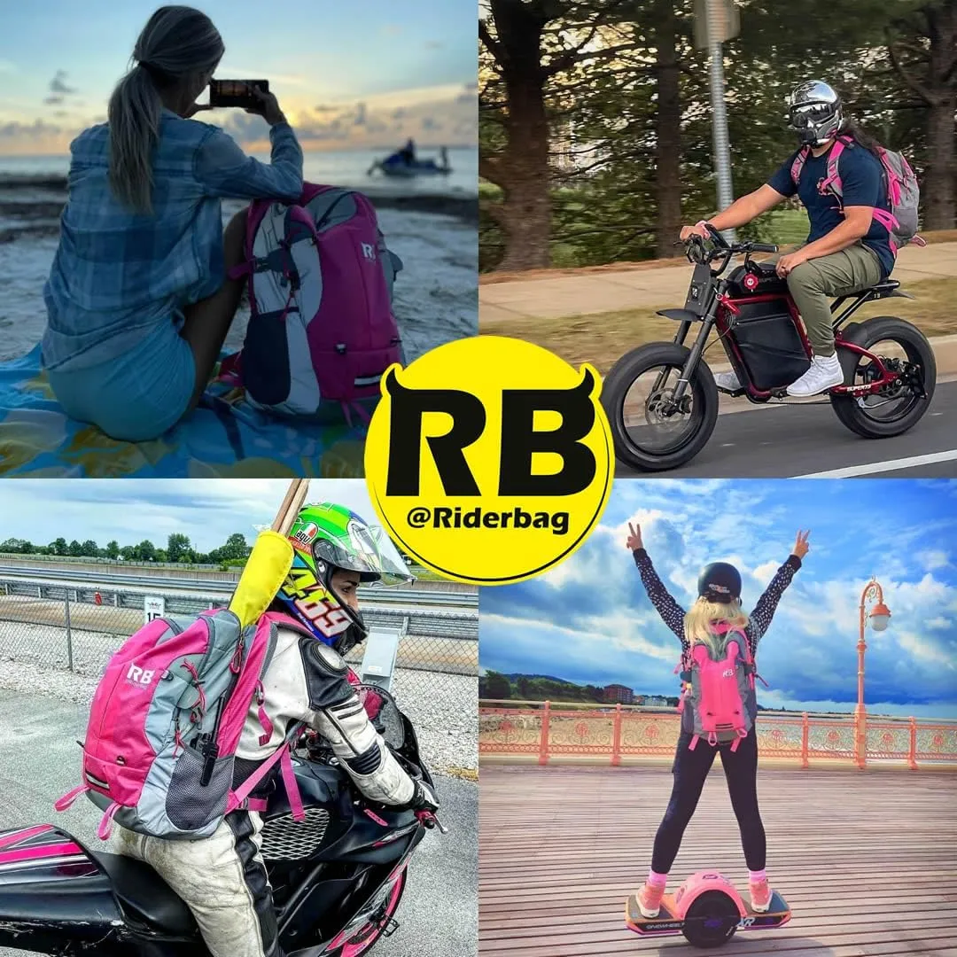 Reflective Motorcycle Backpack 35L, Lightweight Water-Resistant Daypack with Laptop Pocket for Commuting, Biking, and Daily Use – Pink