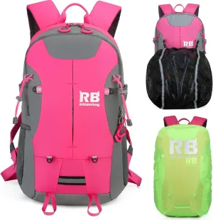 Reflective Motorcycle Backpack 35L, Lightweight Water-Resistant Daypack with Laptop Pocket for Commuting, Biking, and Daily Use – Pink