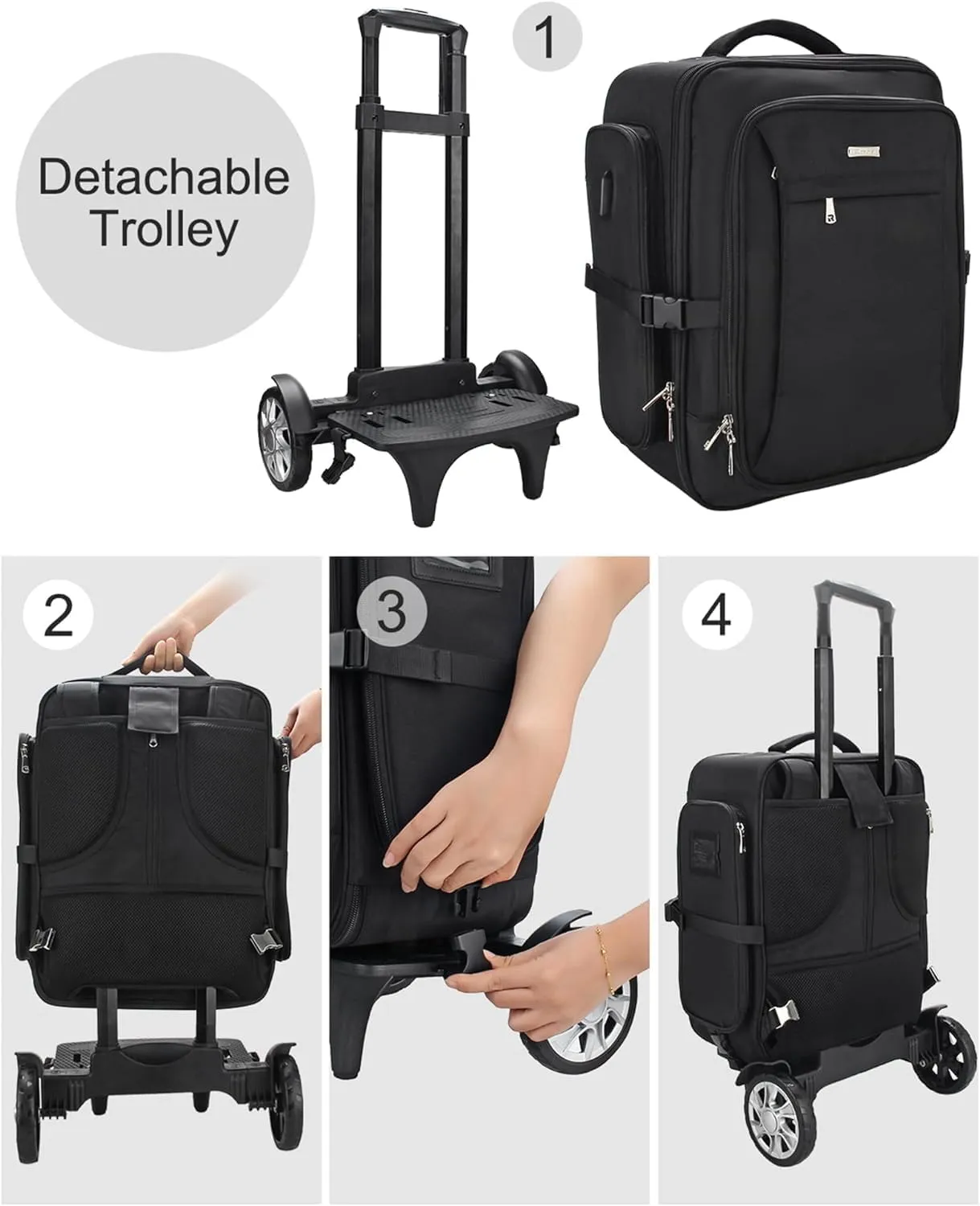 Relavel Rolling Makeup Case Backpack Travel Train Case Organizer with Big Wheels, Cosmetic Case with 4 pcs makeup bags