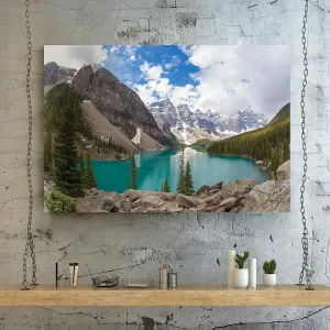 Renditions Gallery Canvas Nature Artwork Banff Valley Snowy Mountaing Range along the Lake Hanging Prints for Living Room Office Walls - 24"X36" LT08