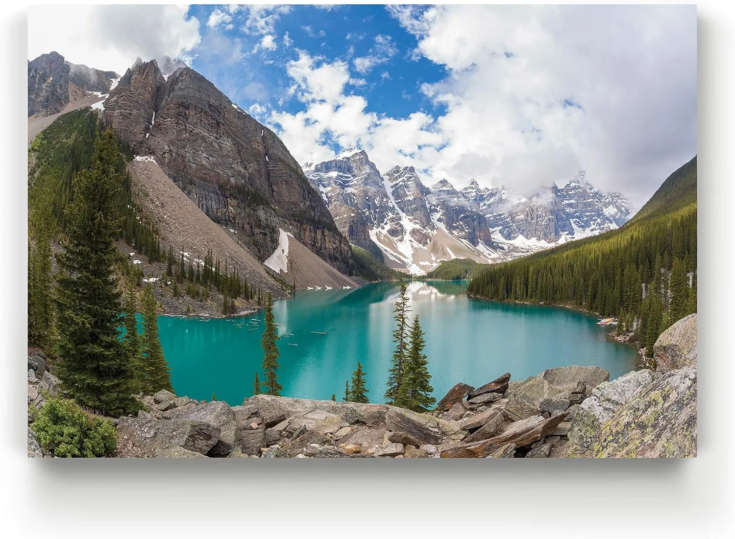Renditions Gallery Canvas Nature Artwork Banff Valley Snowy Mountaing Range along the Lake Hanging Prints for Living Room Office Walls - 24"X36" LT08
