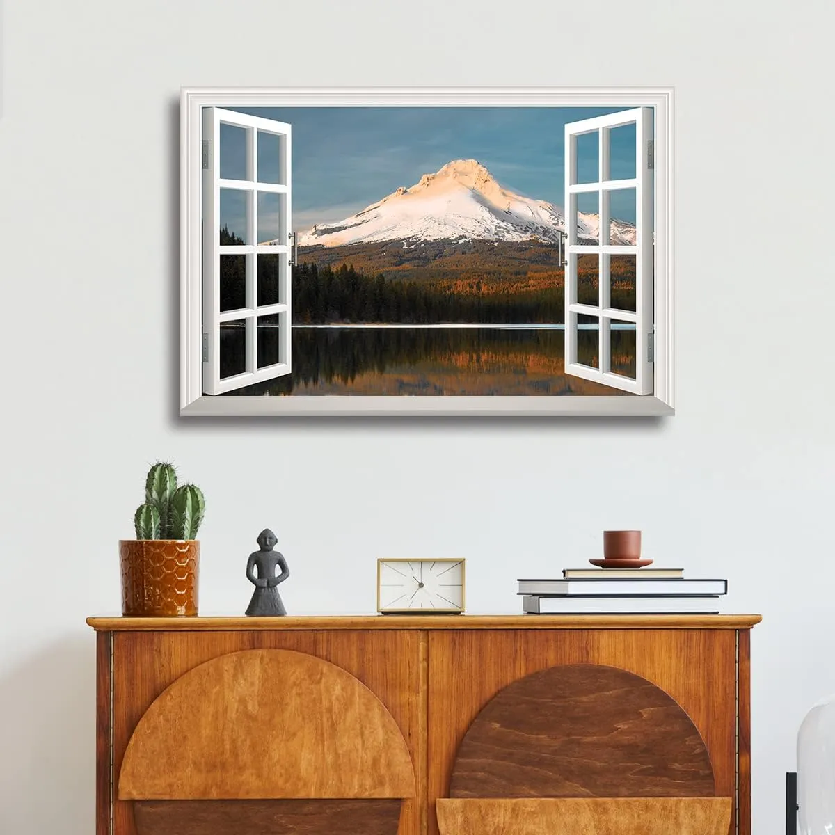 Renditions Gallery Nature Wall Art Window View Decor for Home Snowy Mountain Peak along the Forest Range Canvas Pictures & Prints for Living Room Kitchen Walls - 24"X36" LT04