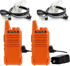 Retevis RT22 Two Way Radio, Long Range Walkie Talkies for Adults, Rechargeable Mini Two-Way Radios with Earpiece, VOX Handsfree, for Family Outdoor Camping Hiking Trip(Orange)