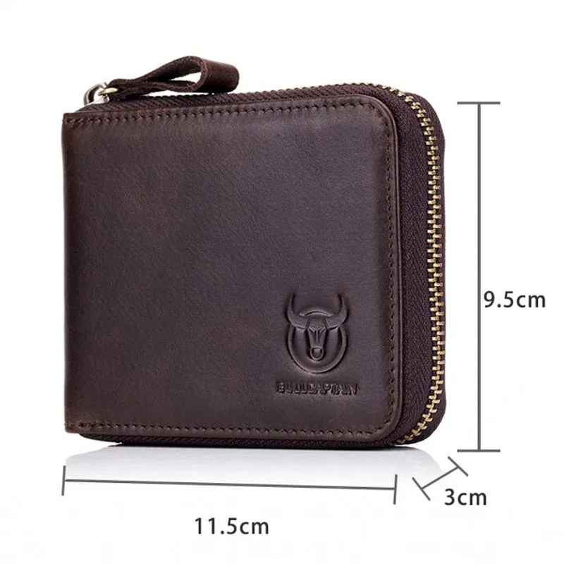 Retro Genuine Leather RFID Short Zipper Wallet