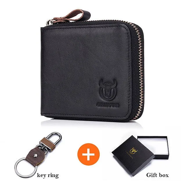 Retro Genuine Leather RFID Short Zipper Wallet