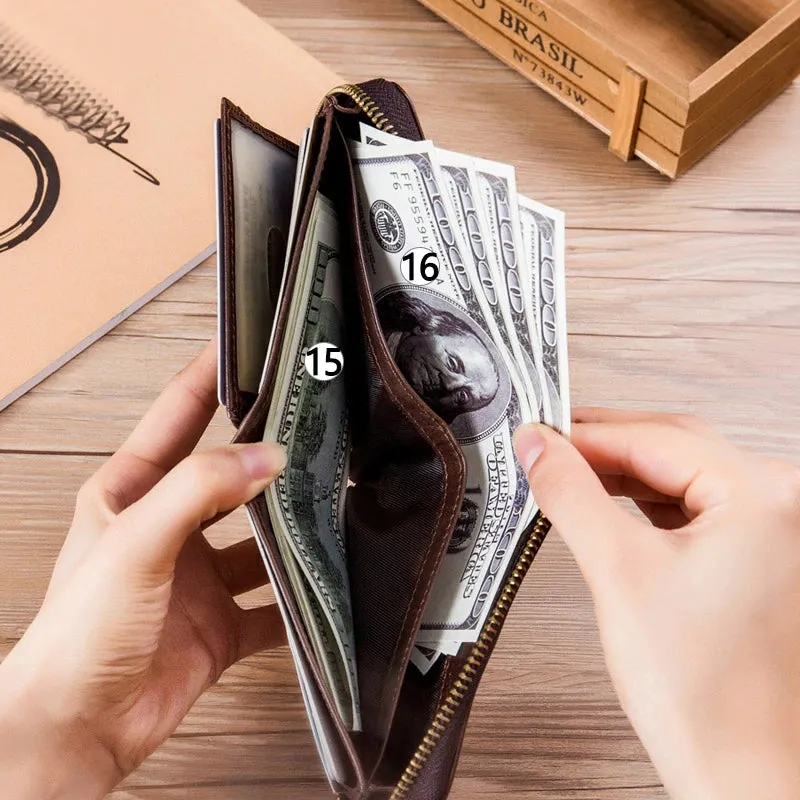 Retro Genuine Leather RFID Short Zipper Wallet
