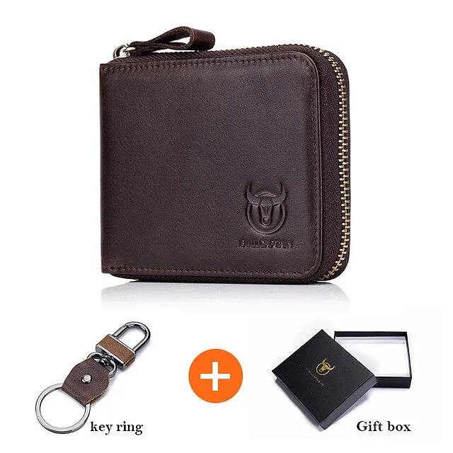 Retro Genuine Leather RFID Short Zipper Wallet