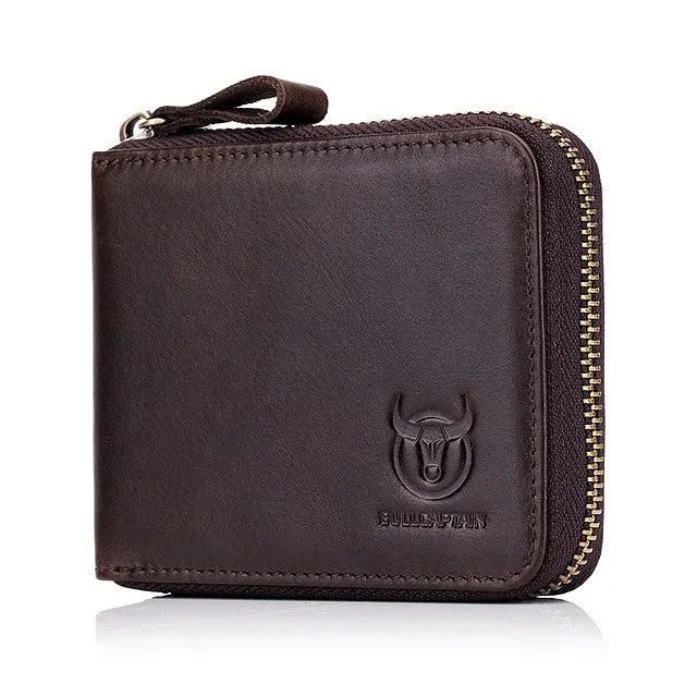 Retro Genuine Leather RFID Short Zipper Wallet