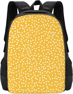 Retro Mustard Yellow And White Polka Dot Lightweight Backpack – Large Capacity 15” Laptop Bag For Travel & Outdoor