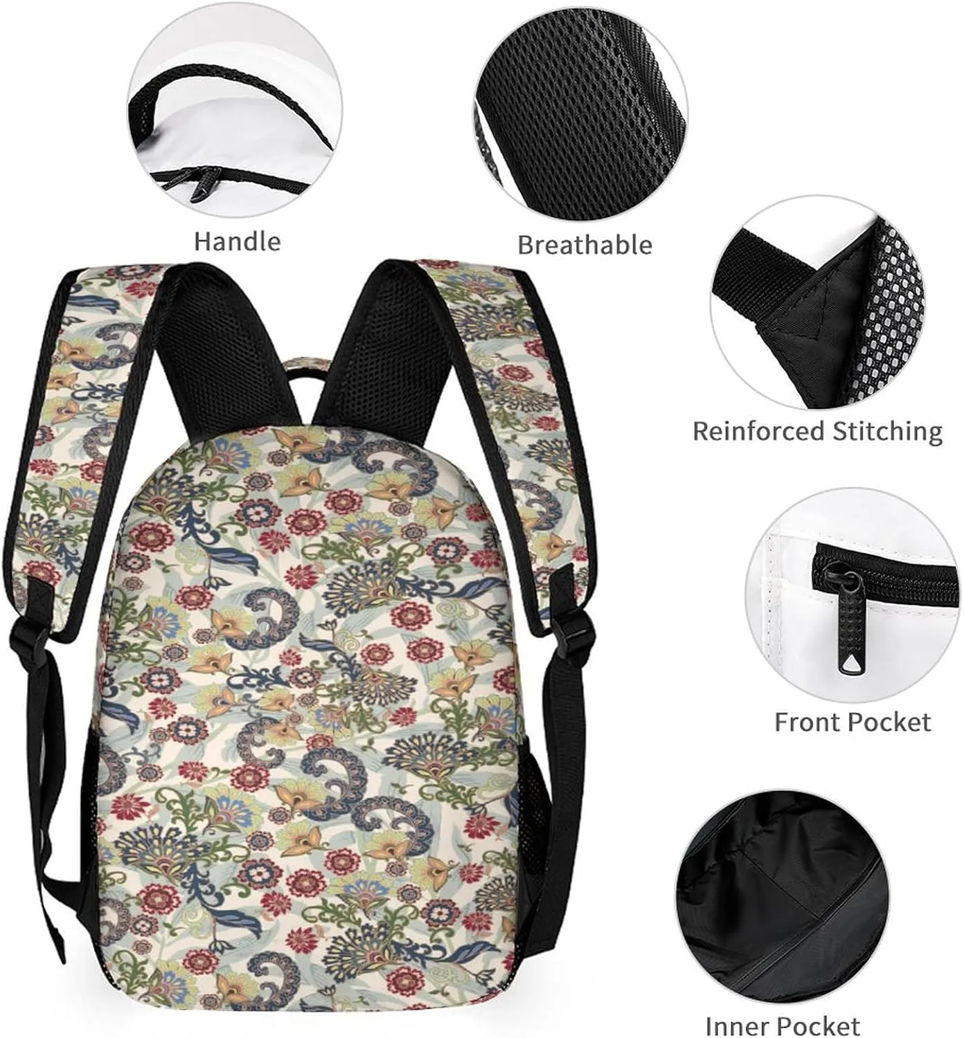 Retro William Morris Art Bags Set Backpack For Work Hiking Lunch Bag Travel Unisex Bags
