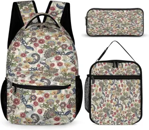 Retro William Morris Art Bags Set Backpack For Work Hiking Lunch Bag Travel Unisex Bags