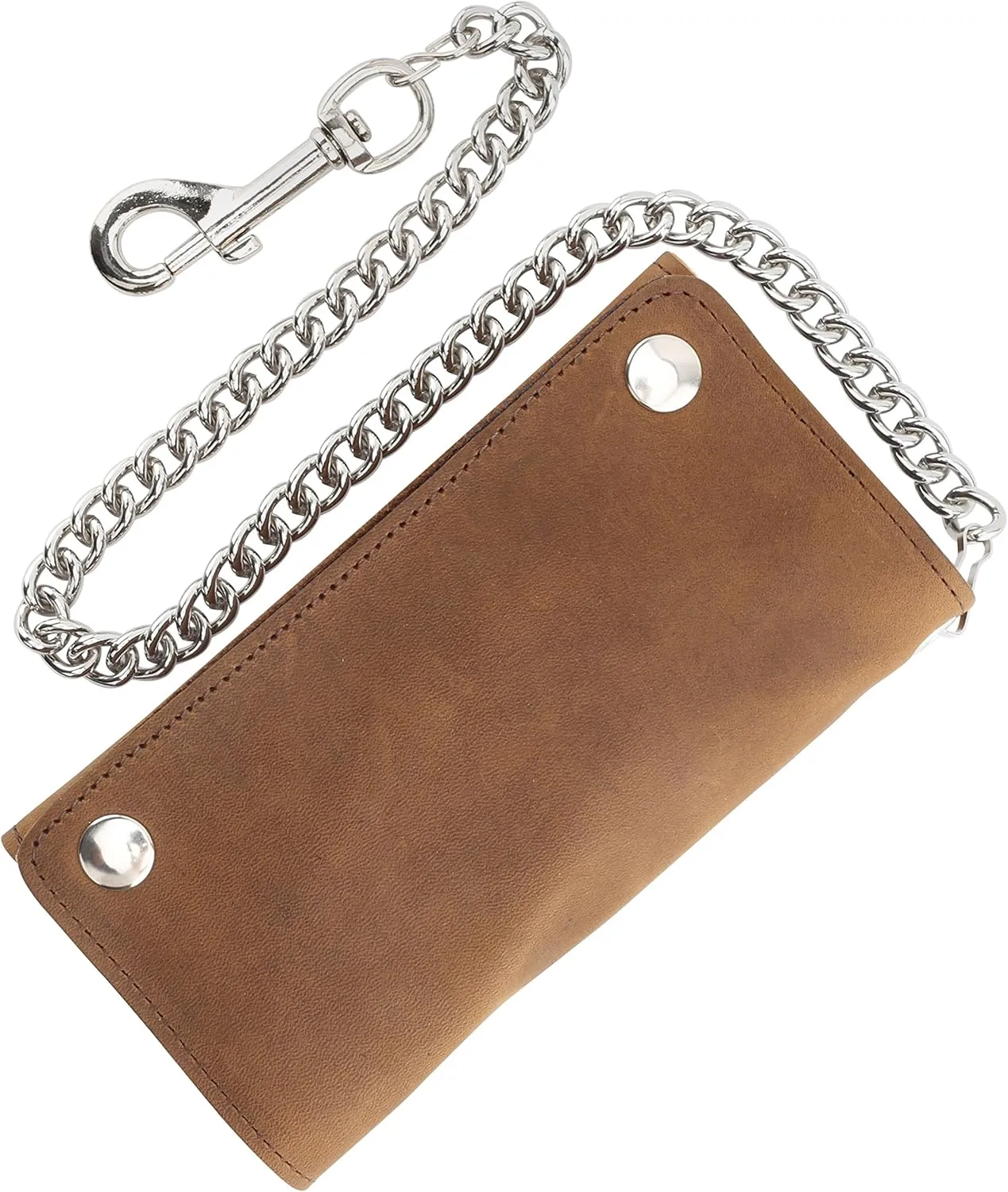 RFID Blocking Men's Tri-fold Vintage Long Style cow Leather With Chain card holder Wallet,MADE IN USA