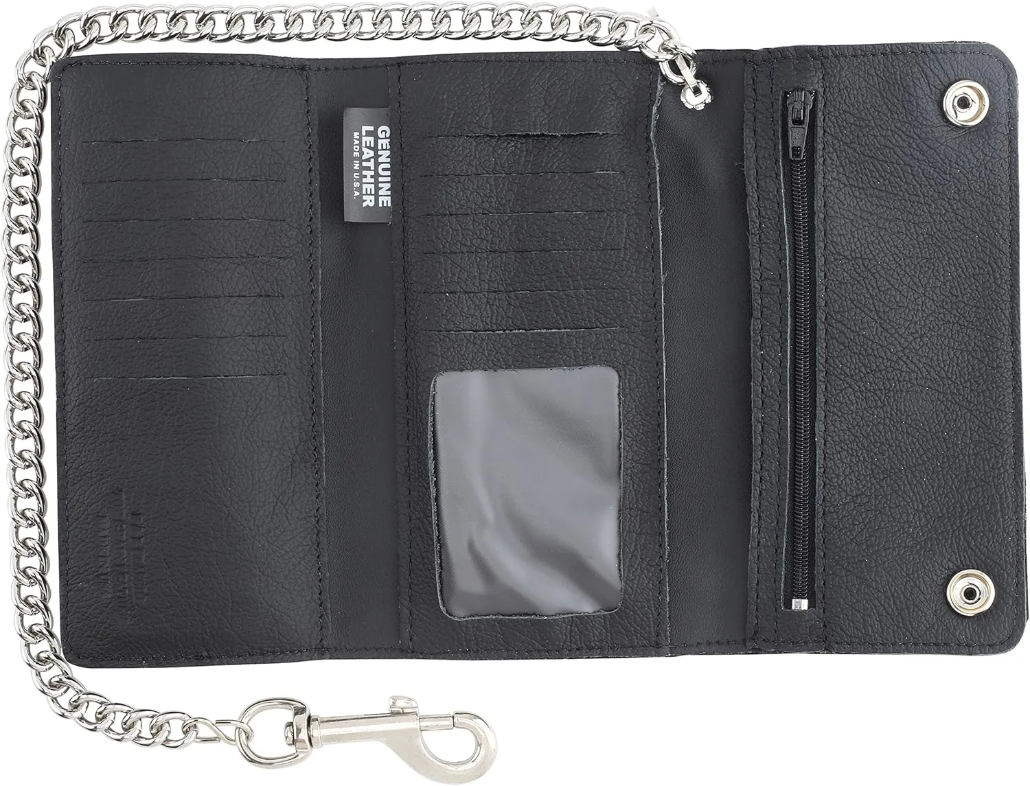RFID Blocking Men's Tri-fold Vintage Long Style cow Leather With Chain card holder Wallet,MADE IN USA