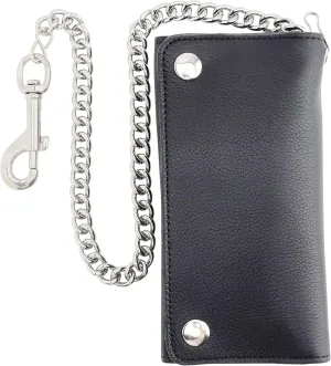 RFID Blocking Men's Tri-fold Vintage Long Style cow Leather With Chain card holder Wallet,MADE IN USA