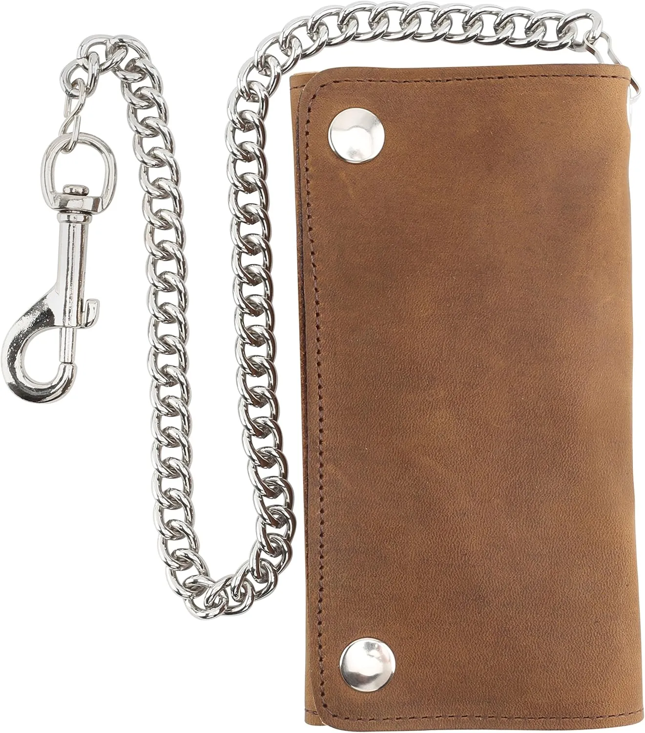 RFID Blocking Men's Tri-fold Vintage Long Style cow Leather With Chain card holder Wallet,MADE IN USA