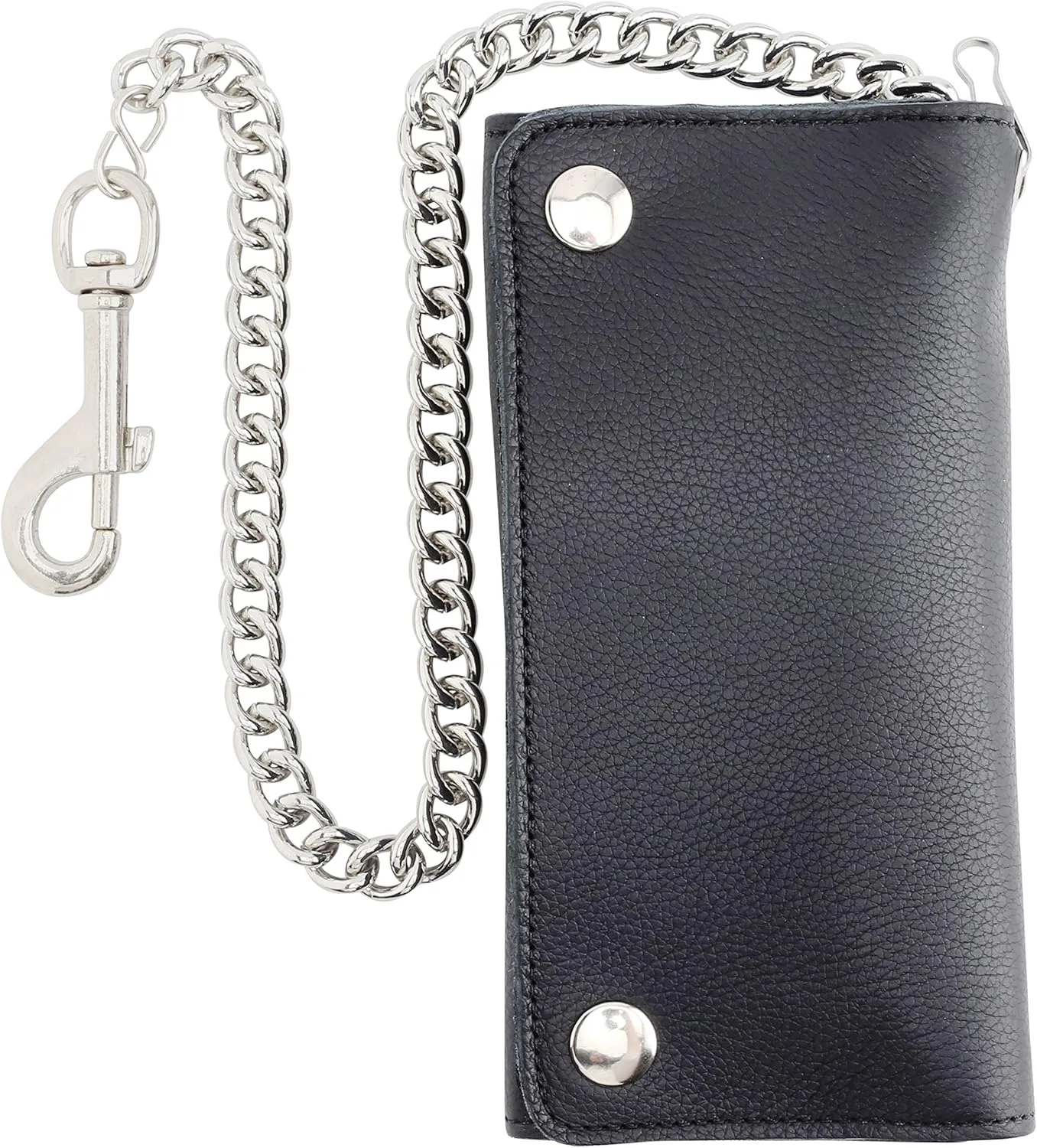 RFID Blocking Men's Tri-fold Vintage Long Style cow Leather With Chain card holder Wallet,MADE IN USA
