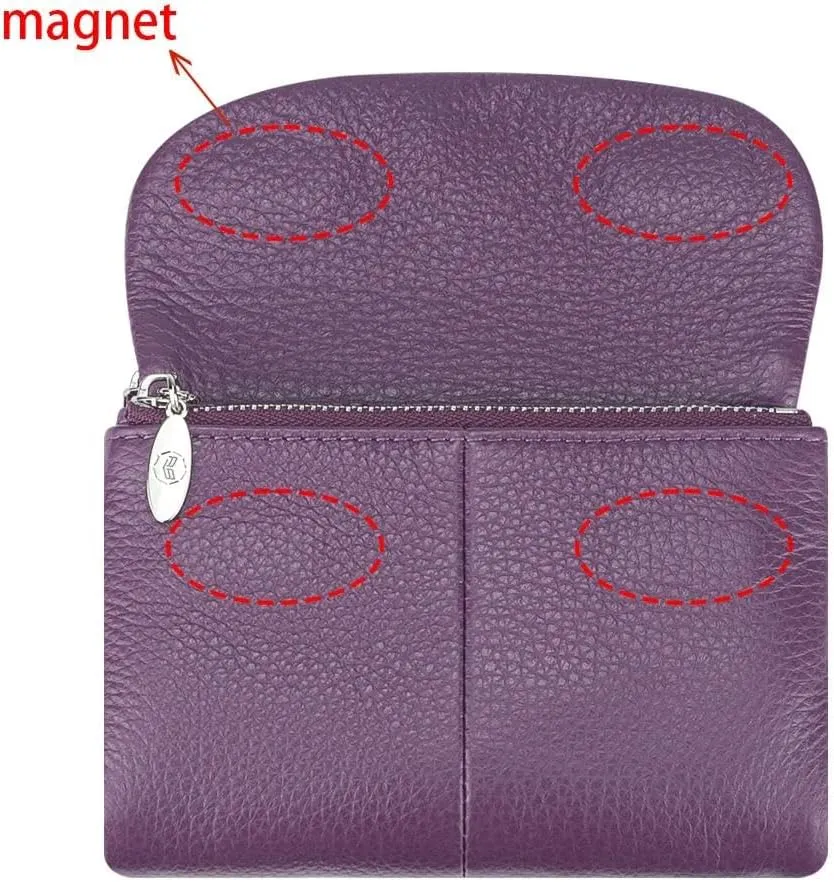 RFID Blocking Women's Short Wallet Genuine Leather Multi-card Slots Card Holder Trifold Purse Magnetic Opening 2063 (Olive Green)