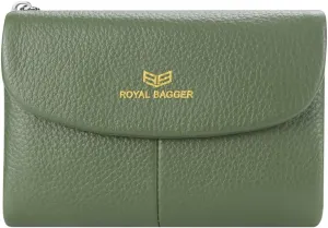 RFID Blocking Women's Short Wallet Genuine Leather Multi-card Slots Card Holder Trifold Purse Magnetic Opening 2063 (Olive Green)