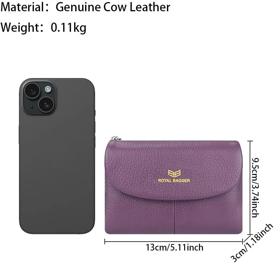 RFID Blocking Women's Short Wallet Genuine Leather Multi-card Slots Card Holder Trifold Purse Magnetic Opening 2063 (Olive Green)