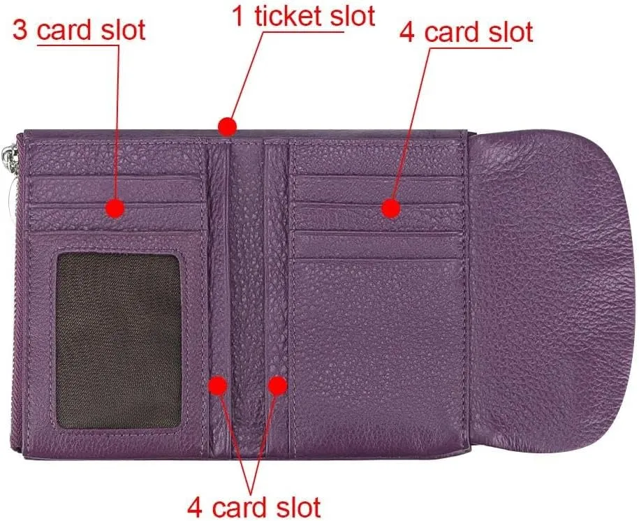 RFID Blocking Women's Short Wallet Genuine Leather Multi-card Slots Card Holder Trifold Purse Magnetic Opening 2063 (Olive Green)