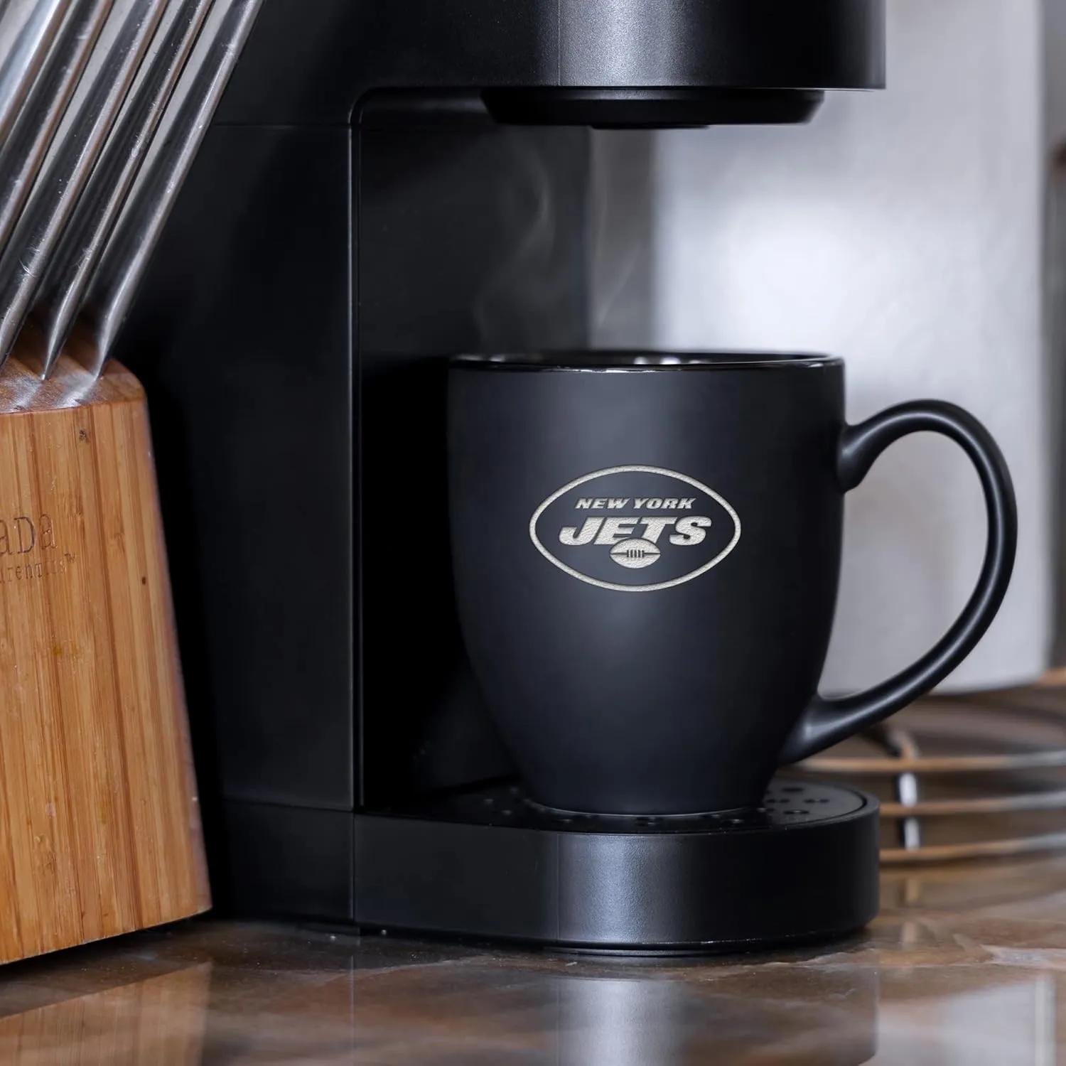 Rico Industries NFL Football 15oz Matte Black Bistro Mug - For Hot or Cold Drinks - Team Logo Etched For Unique Feel