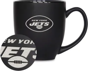 Rico Industries NFL Football 15oz Matte Black Bistro Mug - For Hot or Cold Drinks - Team Logo Etched For Unique Feel
