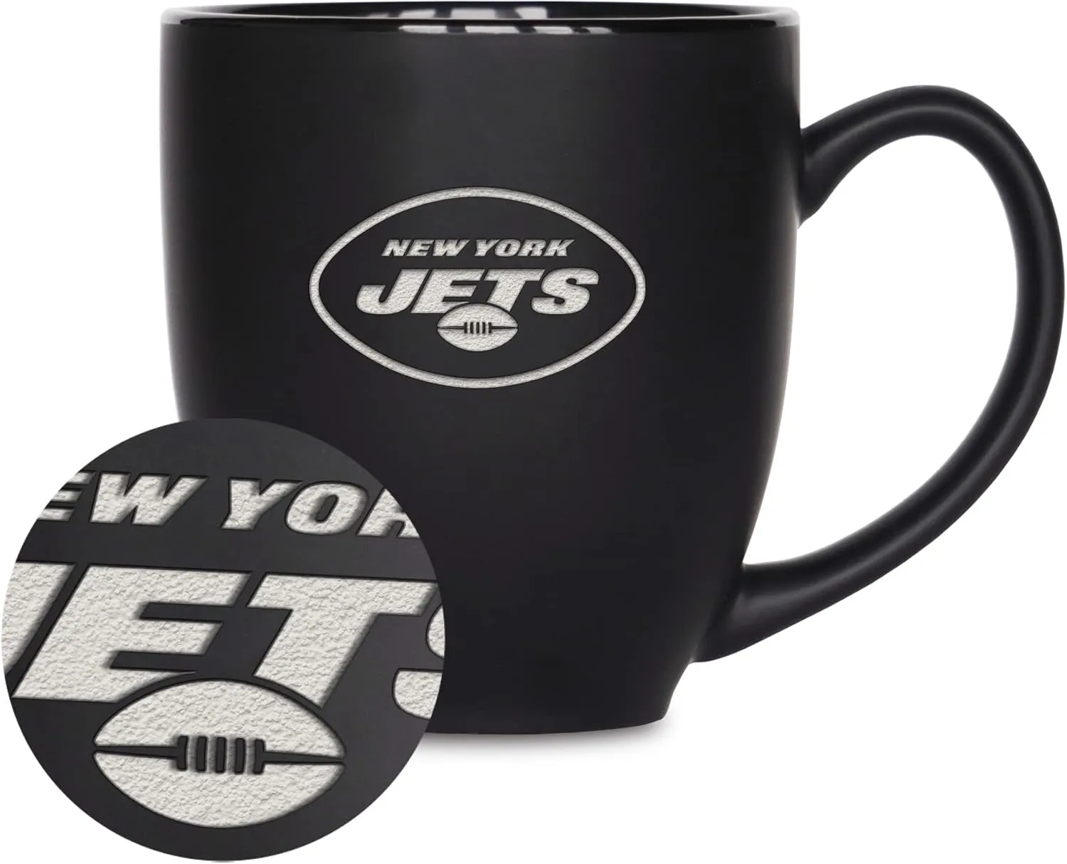 Rico Industries NFL Football 15oz Matte Black Bistro Mug - For Hot or Cold Drinks - Team Logo Etched For Unique Feel