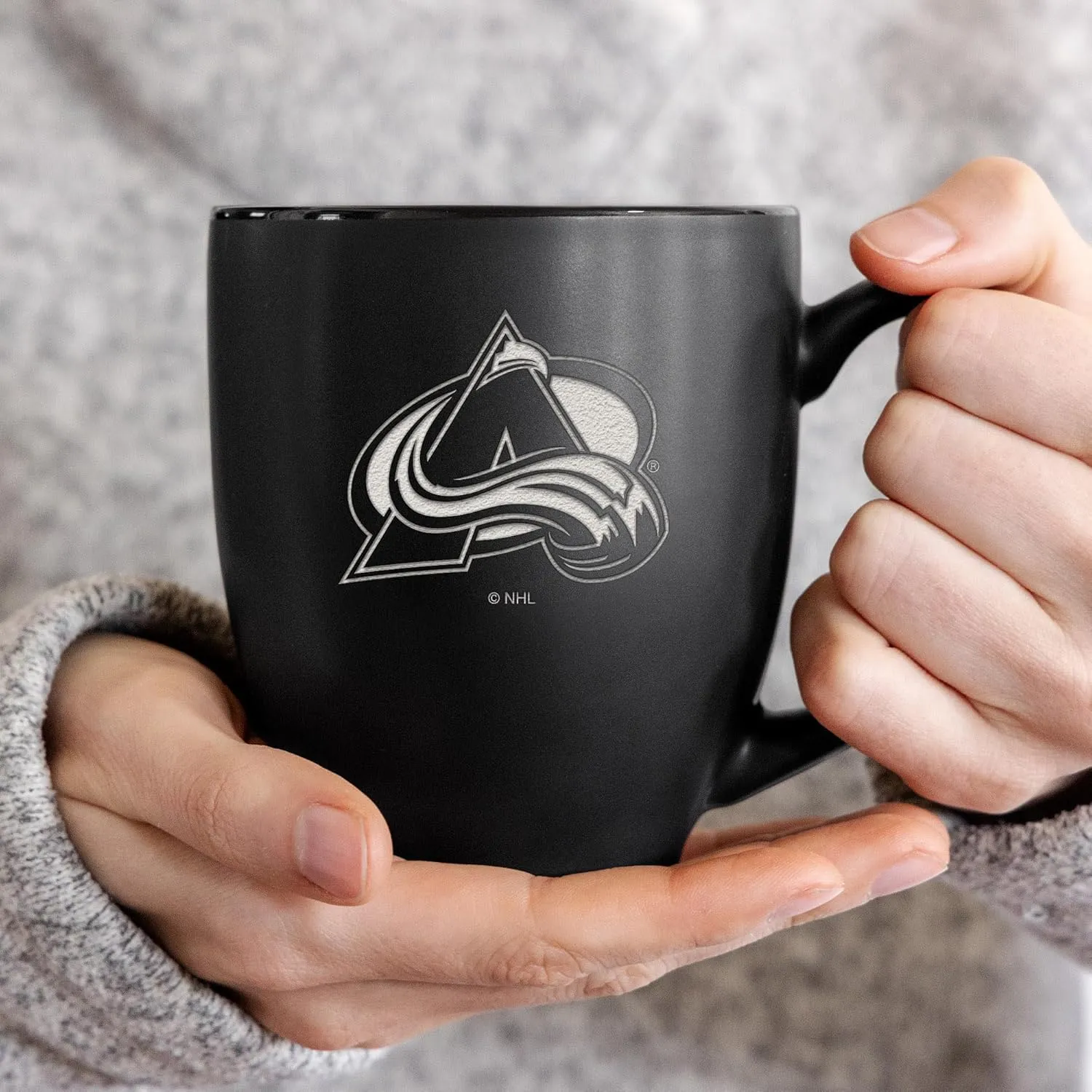 Rico Industries NHL Hockey 16oz Laser Engraved Matte Black Ceramic Bistro Mug - for Hot or Cold Drinks