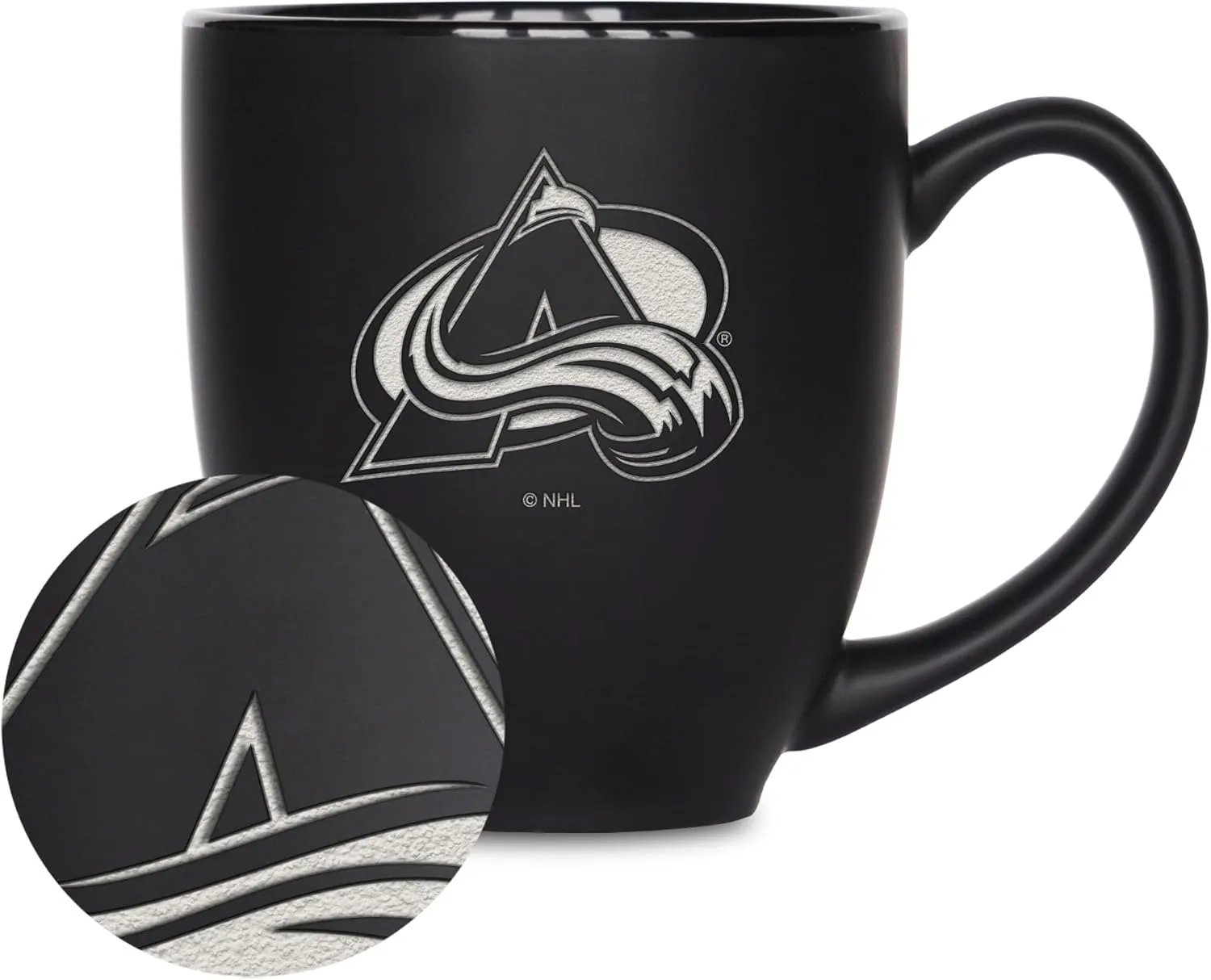 Rico Industries NHL Hockey 16oz Laser Engraved Matte Black Ceramic Bistro Mug - for Hot or Cold Drinks