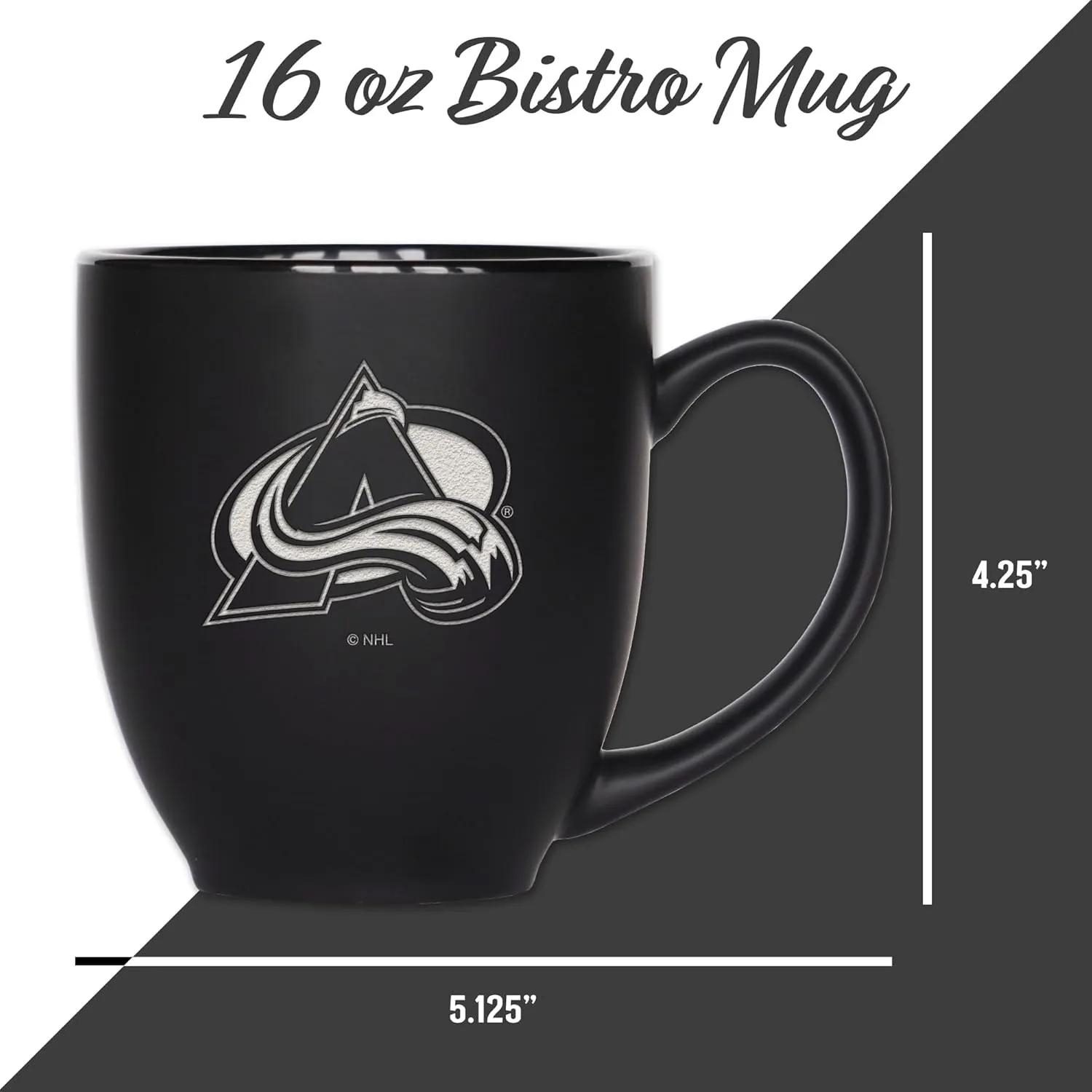 Rico Industries NHL Hockey 16oz Laser Engraved Matte Black Ceramic Bistro Mug - for Hot or Cold Drinks