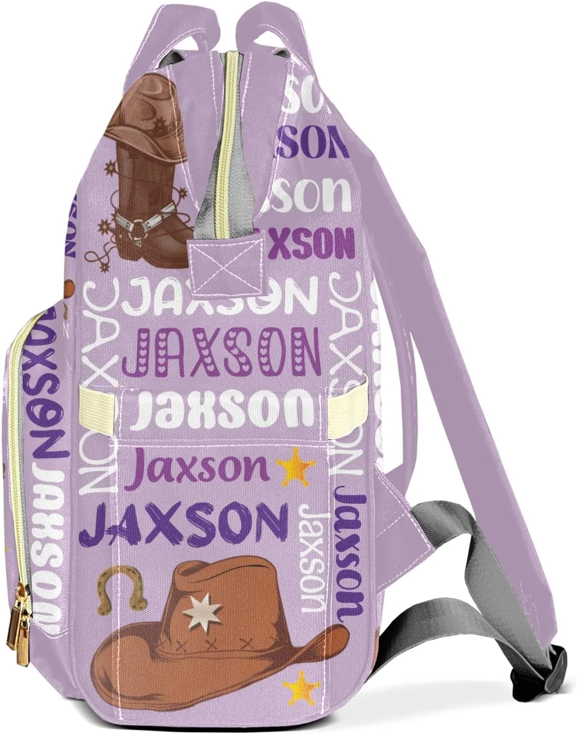 Rodeo Cowboy Light Purple Personalized Large Capacity Diaper Bags,Custom Name Backpack Casual Daypack Bag Nappy Bag Gifts