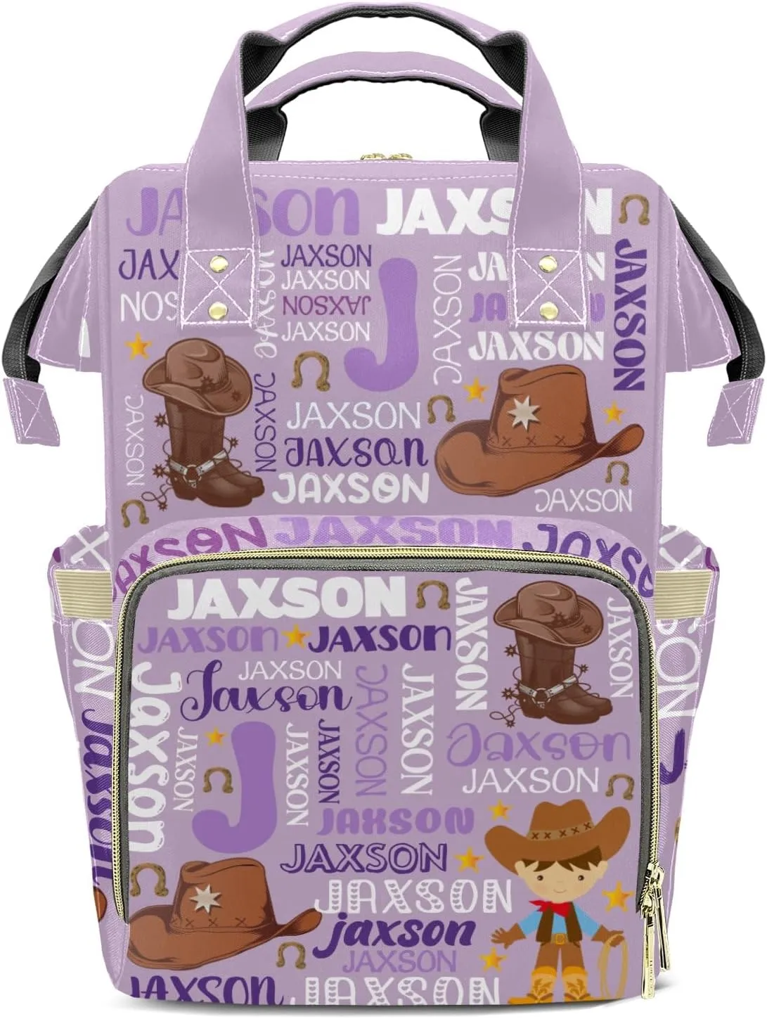 Rodeo Cowboy Light Purple Personalized Large Capacity Diaper Bags,Custom Name Backpack Casual Daypack Bag Nappy Bag Gifts