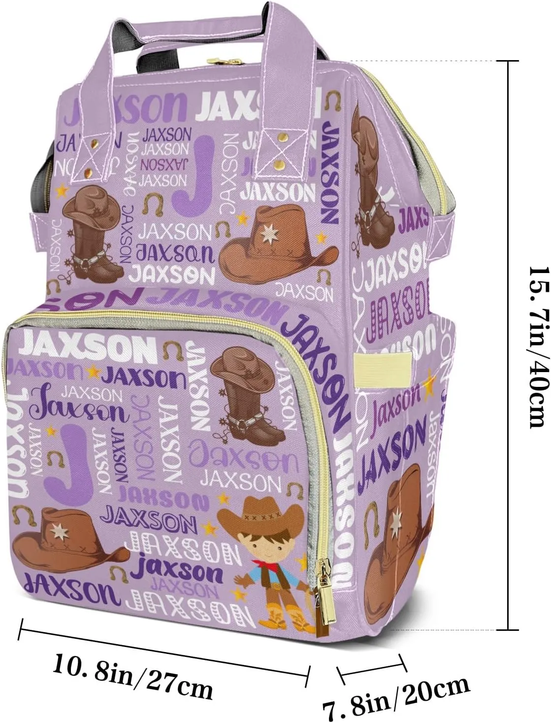 Rodeo Cowboy Light Purple Personalized Large Capacity Diaper Bags,Custom Name Backpack Casual Daypack Bag Nappy Bag Gifts