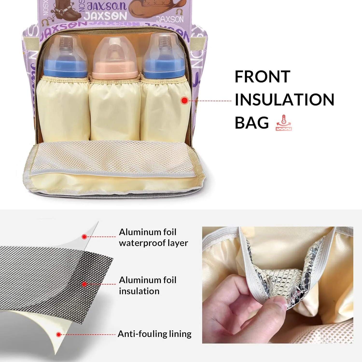 Rodeo Cowboy Light Purple Personalized Large Capacity Diaper Bags,Custom Name Backpack Casual Daypack Bag Nappy Bag Gifts