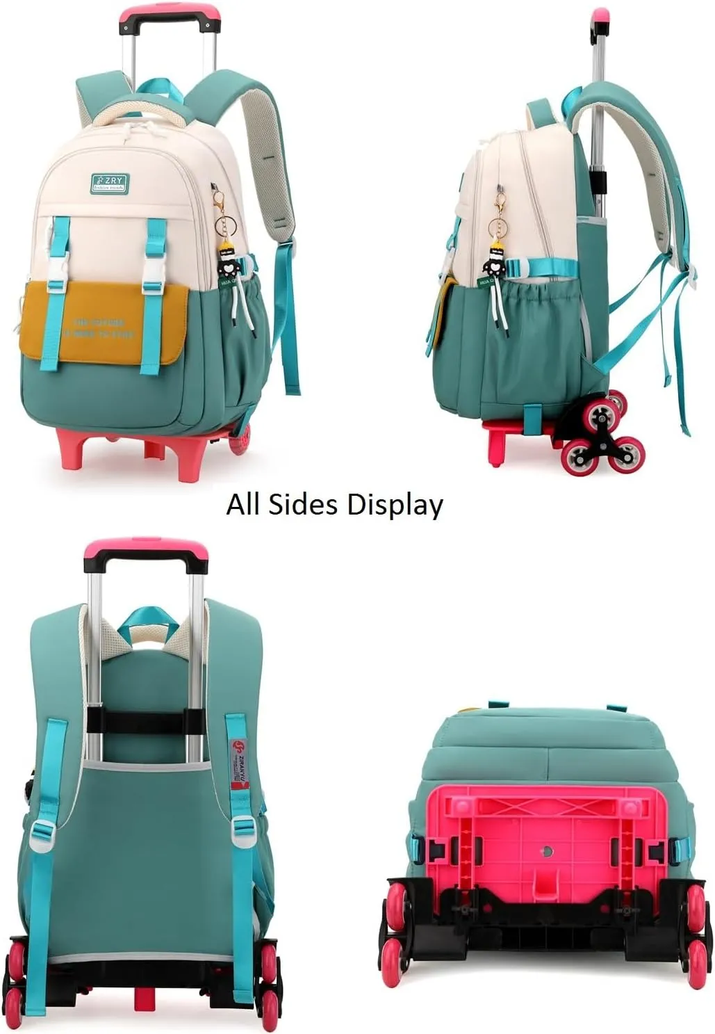 Rolling Backpack for Girls Backpack with Wheels for Adults Roller Bookbag Wheeled Bag Trolley School Bag Green
