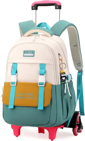 Rolling Backpack for Girls Backpack with Wheels for Adults Roller Bookbag Wheeled Bag Trolley School Bag Green