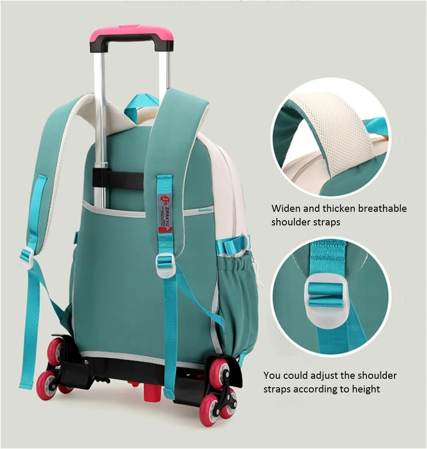 Rolling Backpack for Girls Backpack with Wheels for Adults Roller Bookbag Wheeled Bag Trolley School Bag Green