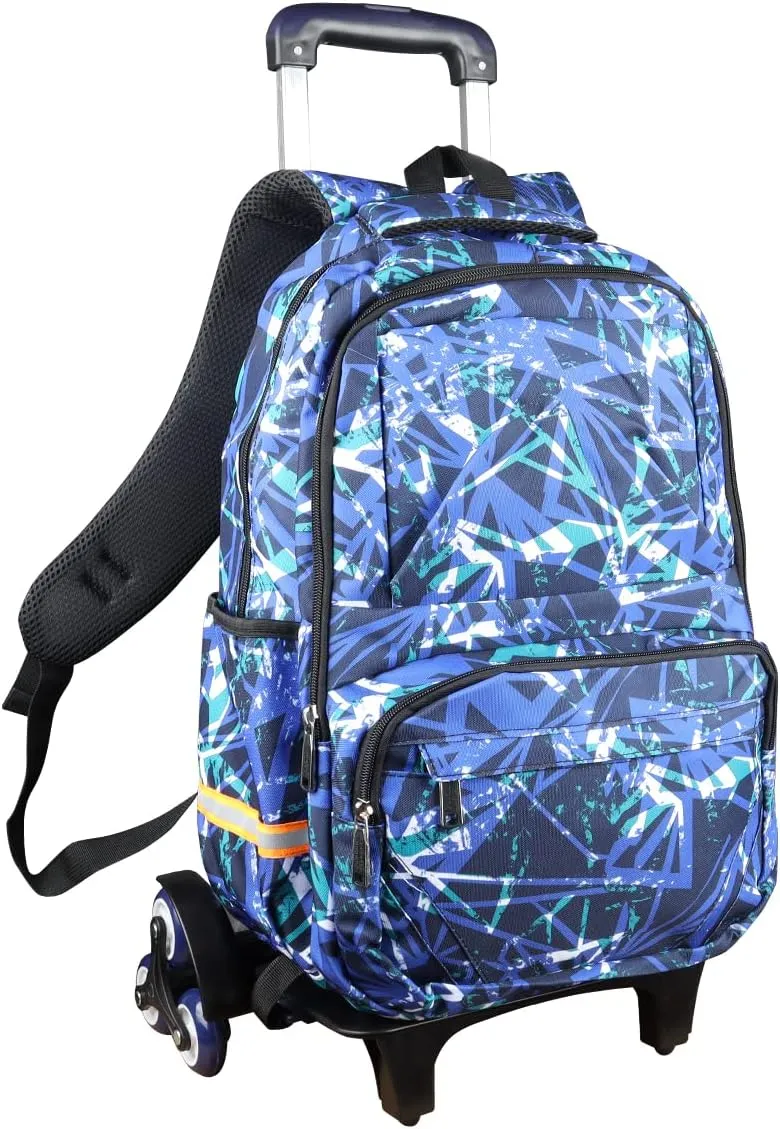 Rolling Backpack with Wheels Trolley Bag Wheeled Backpack for Boy and Girl, Backpack on Wheels for School, Travel (Blue Strips)