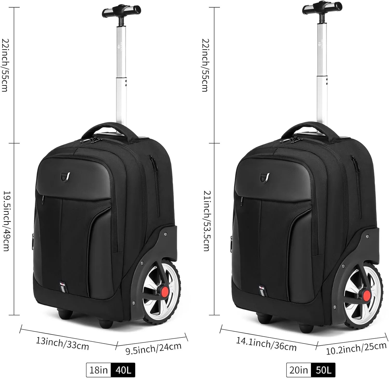 Rolling Backpack,Waterproof Backpack with Wheels for Business and Travel Commuter, Carry on Backpack with Laptop Compartment, Fit 15.6 Inch Laptop, Wheeled Backpack for Adults, 18Inch