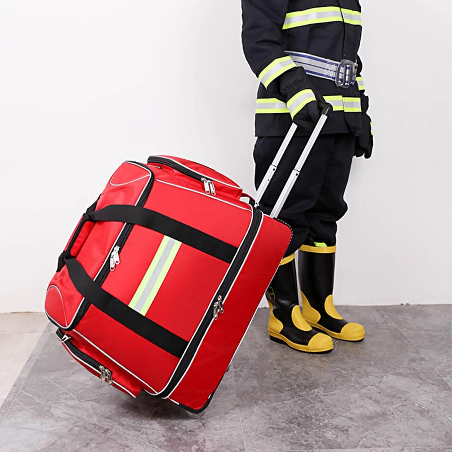 Rolling Roller Bag Trolley EMT Bag Empty for First Aid Responder Home Health Care Nursing Student Roll Duffle Bag Carry on with Wheels(Red)