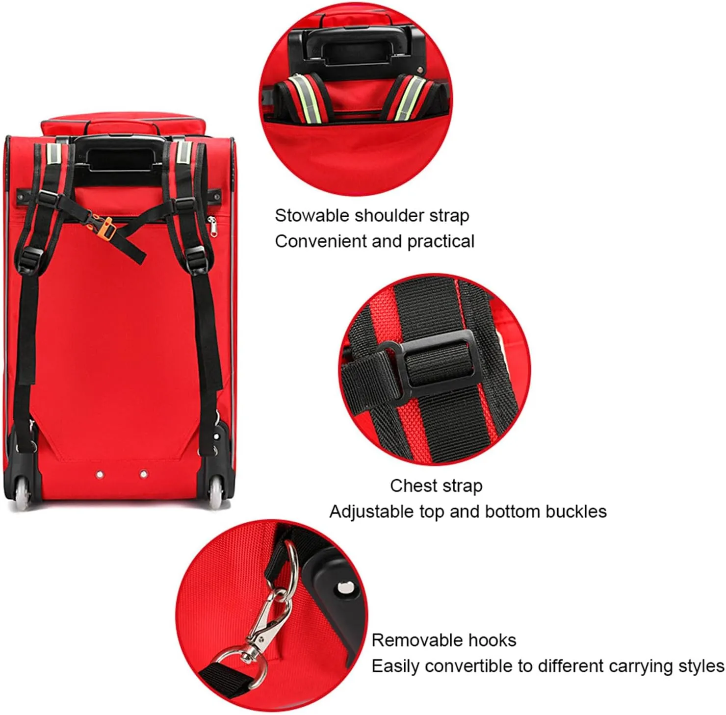 Rolling Roller Bag Trolley EMT Bag Empty for First Aid Responder Home Health Care Nursing Student Roll Duffle Bag Carry on with Wheels(Red)