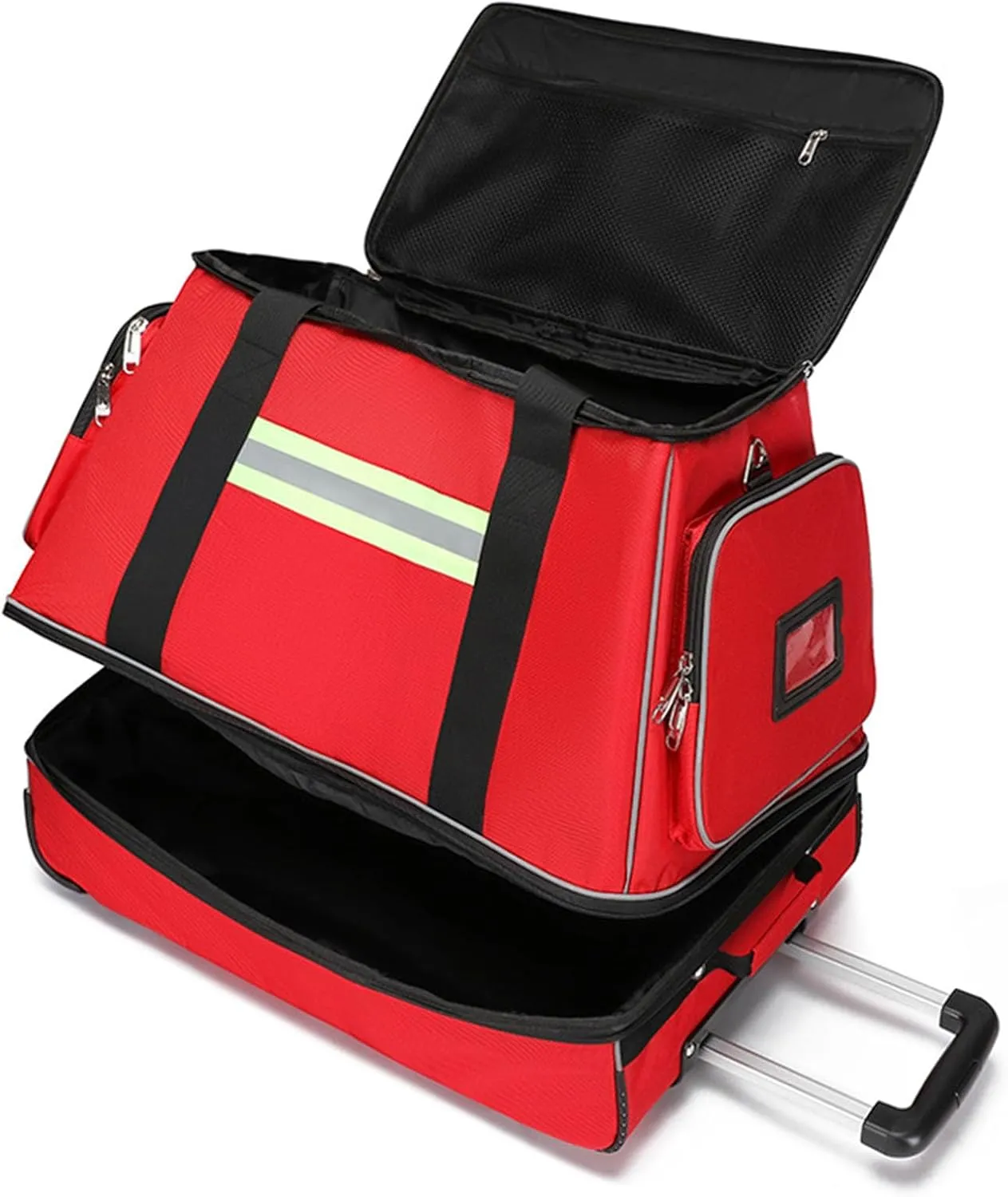 Rolling Roller Bag Trolley EMT Bag Empty for First Aid Responder Home Health Care Nursing Student Roll Duffle Bag Carry on with Wheels(Red)