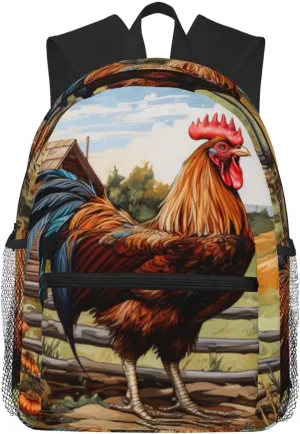Rooster On Wood In Farmland Print Lightweight And Comfortable Duffel Bag, Casual Daypack, Multipurpose Backpack