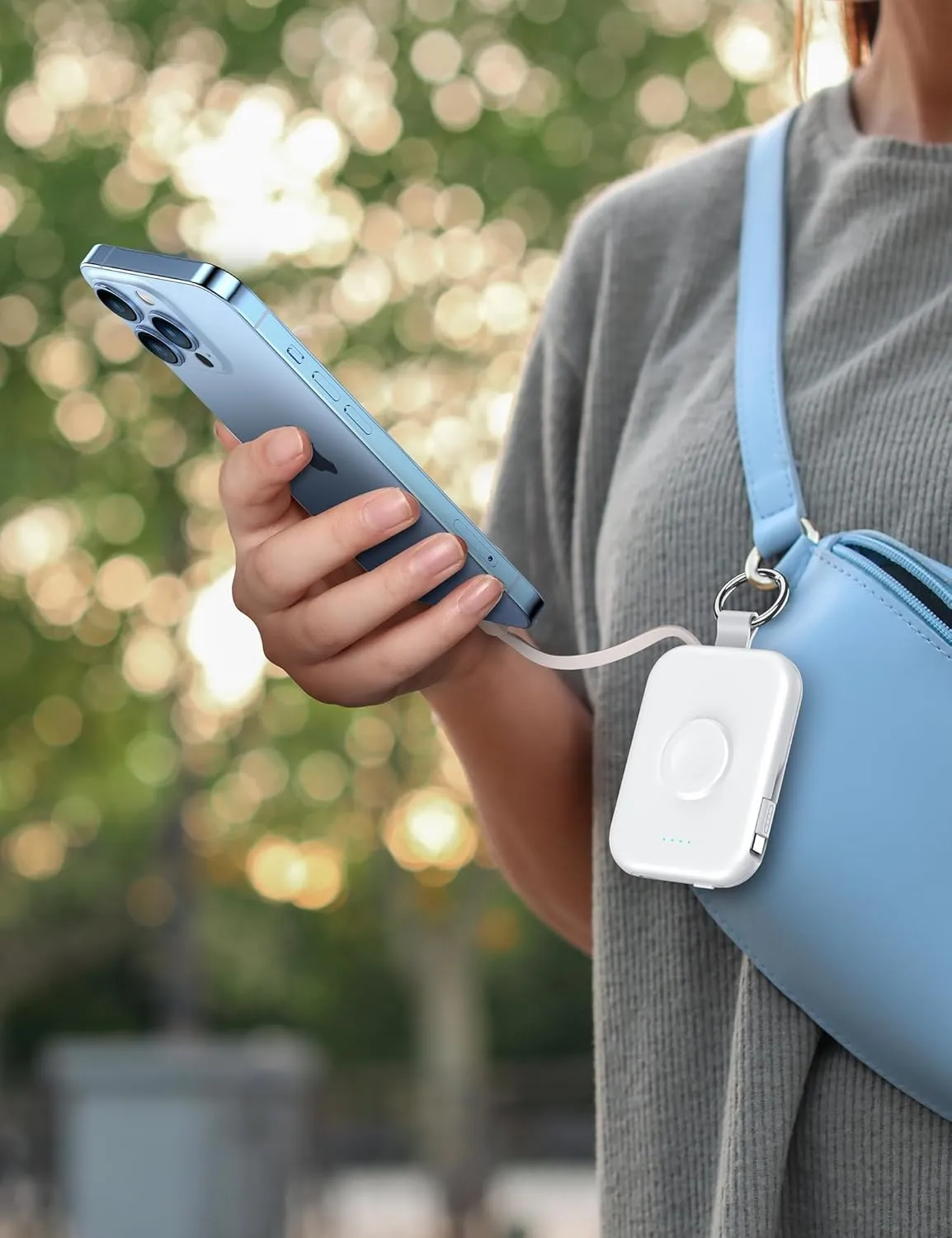 RORRY Portable Charger, 5000mAh Portable Charger Power Bank with Built-in Cables, Travel Keychain Battery Pack for Apple Watch Ultra 2/9/8/Ultra/7/6/SE/5, iPhone 16/15/14/13/12, White